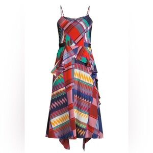 ❤️Diane Von Furstenberg NWT Josie Summer Blanket Fox Glove 100% Silk Dress Sz L.